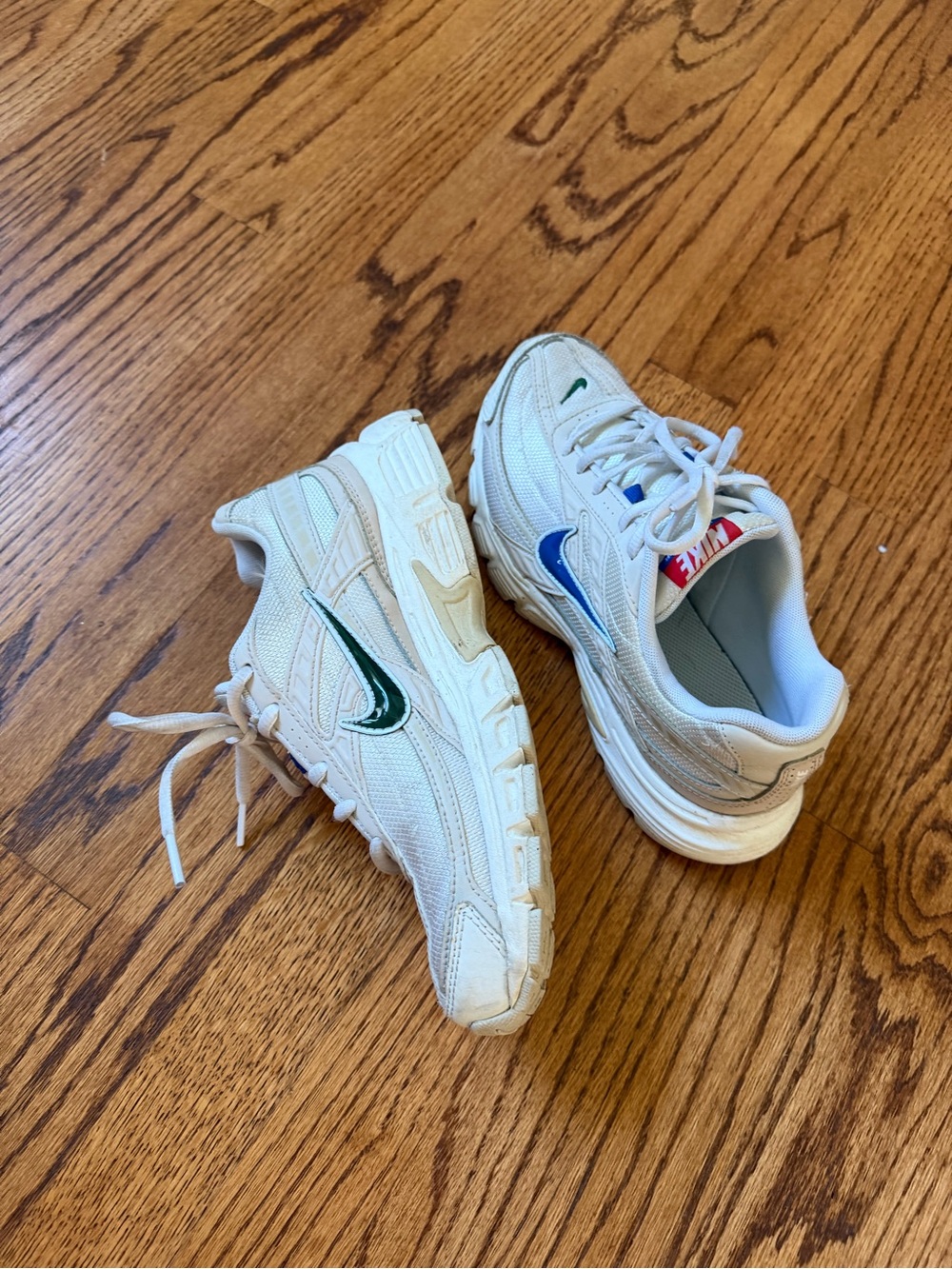 Nike Off-White Mesh Sneakers with Green and Blue Swooshes